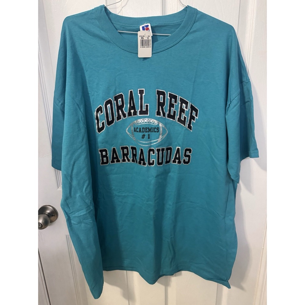 VTG Russell Coral Reef High School Barracudas Miami T-Shirt 3XL NWT Usa Made